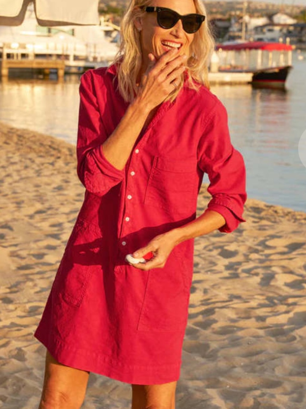 Frank & Eileen Southern Ireland Utility Mini Linen Dress Double Decker Red S
